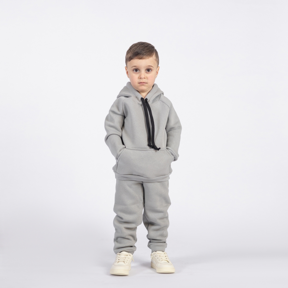 296-С. Свитшот с капюшоном  + Штаны, хлопок 65%, 35% ПЭ, 3-х нитка (начес) серый  146,152,158